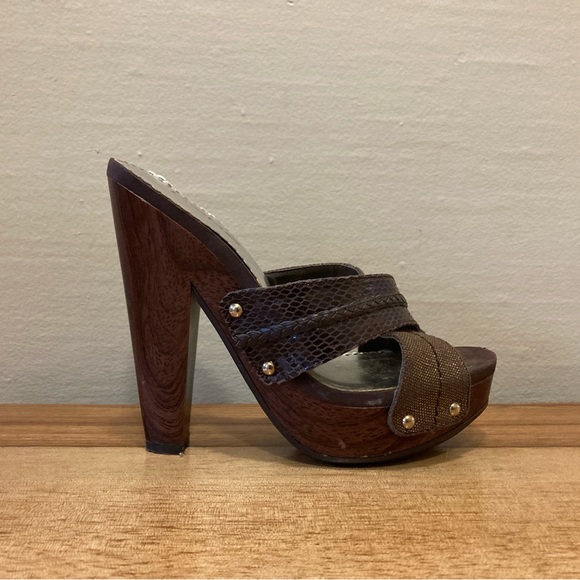 Wood leather 70's heels - Picture 2 of 4